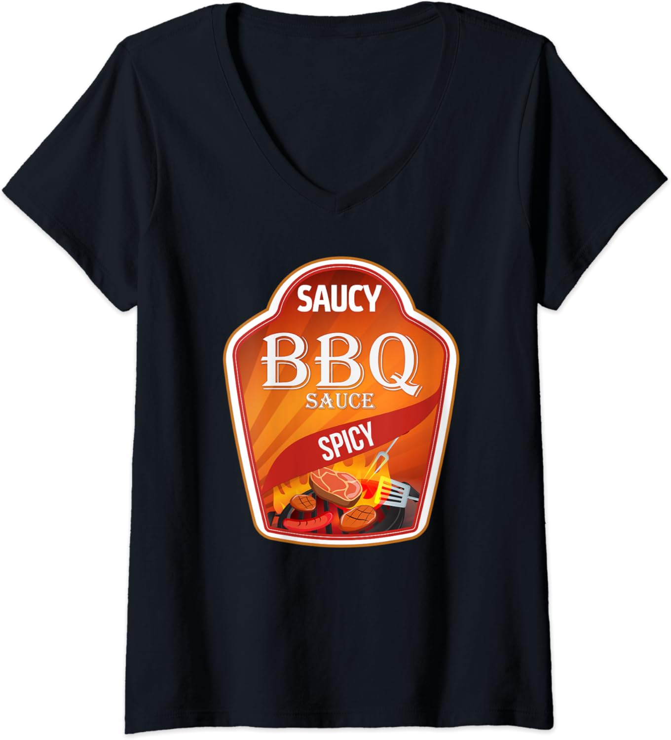 Womens BBQ Costume Barbecue Sauce Group Couple Halloween Men Women VNeck TShirt